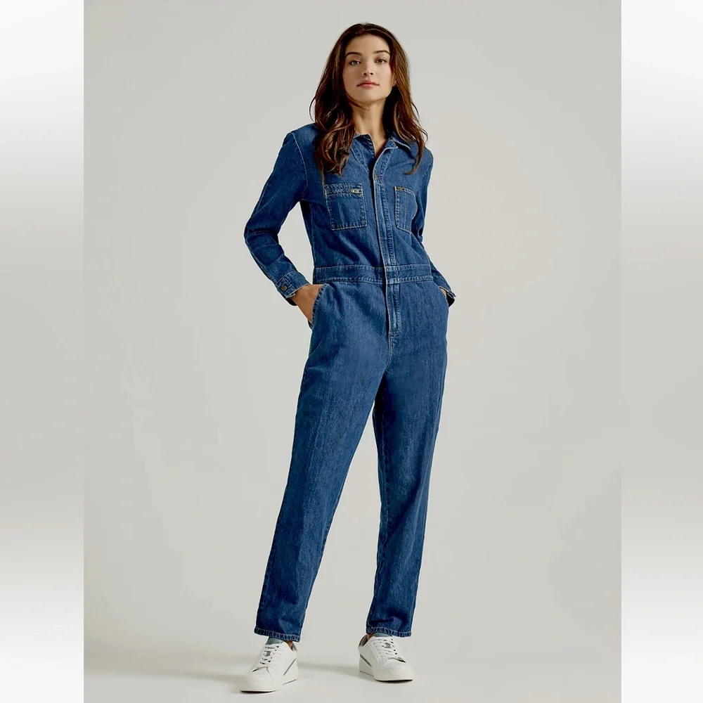 FREE PEOPLE LEE UNION-ALLS RETRO DENIM JEAN UTILITY JUMPSUIT ROMPER COVERALL